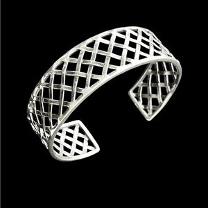 Vintage wide sterling silver 925 basket weave cuff bracelet